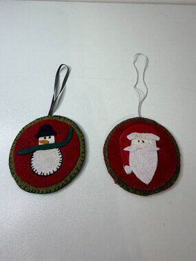 Homemade Santa and Snowman Round Felt Christmas Ornaments 3" in Diameter New